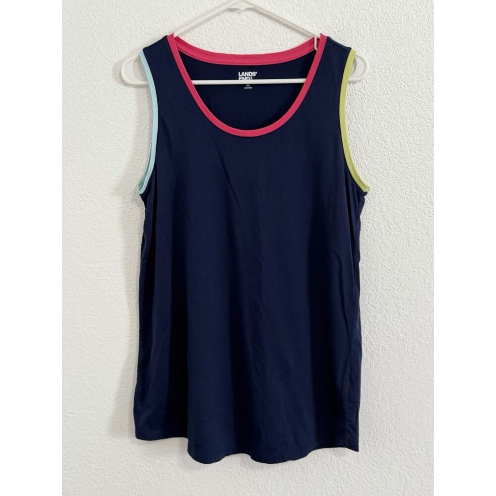 Lands’ End Women’s Size M Blue Pink Yellow Tank Top 100% Cotton